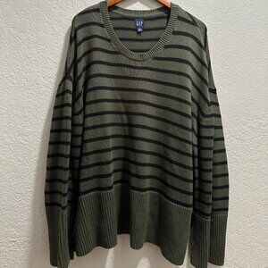 Gap Split Hem Sweater in Green w/ Black Stripes